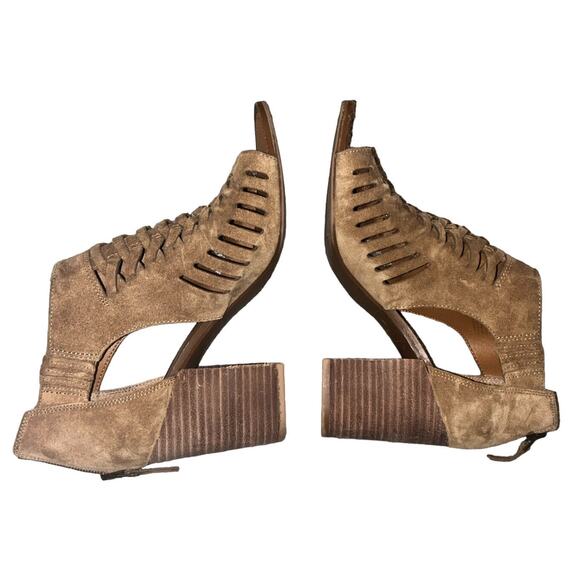 Franco Sarto Women’s Brown Block Heel Sandal Size 7 Peep Toe Braided Zip Up - Picture 8 of 10